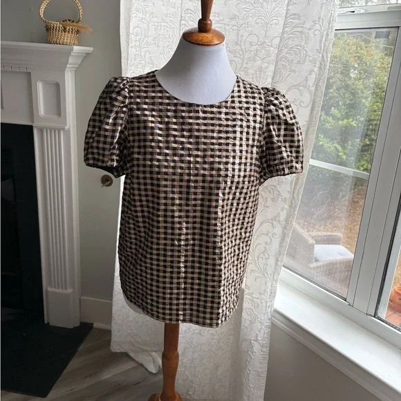 J. Crew Black and Gold Checkered Blouse - Picture 2 of 5
